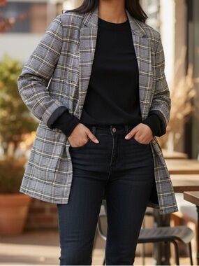 H&M Plaid Single-Button Oversized Blazer